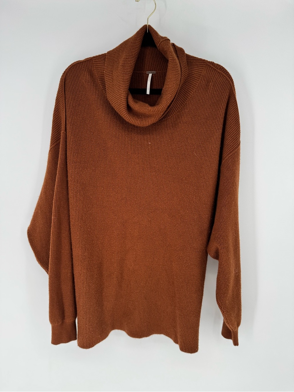 Free People Burnt Orange Cowl Neck Ribbed Sweater